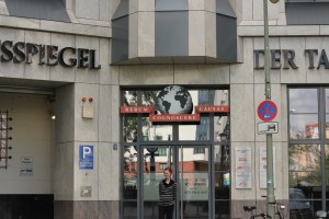 Me, standing outside the office of Der Tagesspiegel after my first day as an intern, feeling just about as happy as a goldfish but a lot more stressed. Der Tagesspiegel is a daily broadsheet newspaper in Berlin. I'm interning at the online part.