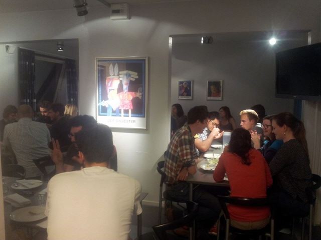 The kitchen, featuring the strange modern art of Leif Sylvester which happens to be all over our building for some reason.