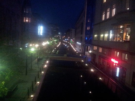 The canal at night. This was really beautiful in real life and my crappy phone didn't even come close to capturing it, so you'll just have to use your imagination here.