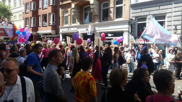 There were some people marching with the Trans Pride flag in the parade, but other than that, the T from LGBT seemed conspicuously absent.