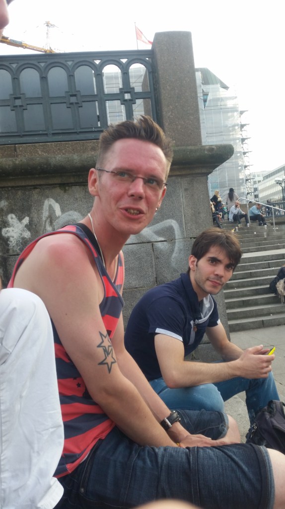 Alex and Adrian hanging out at Jungfernstieg after the parade. I met Adrian (right) during Hamburg Pride 2013.