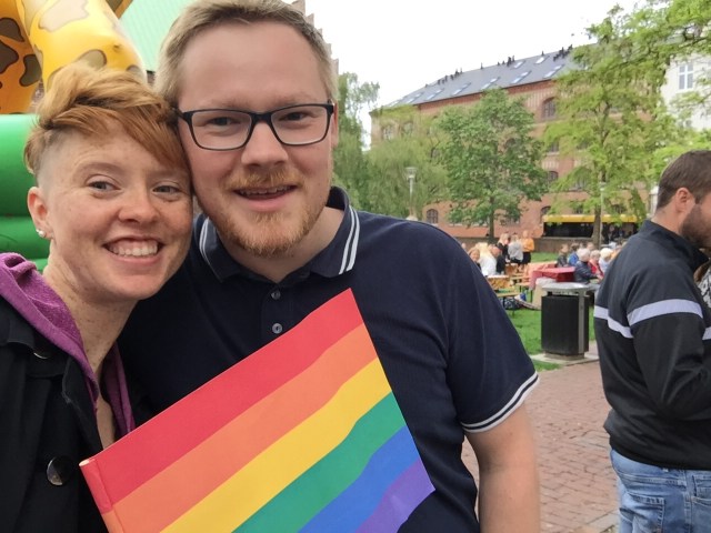 Selfie with two friends at Aarhus Pride 2019